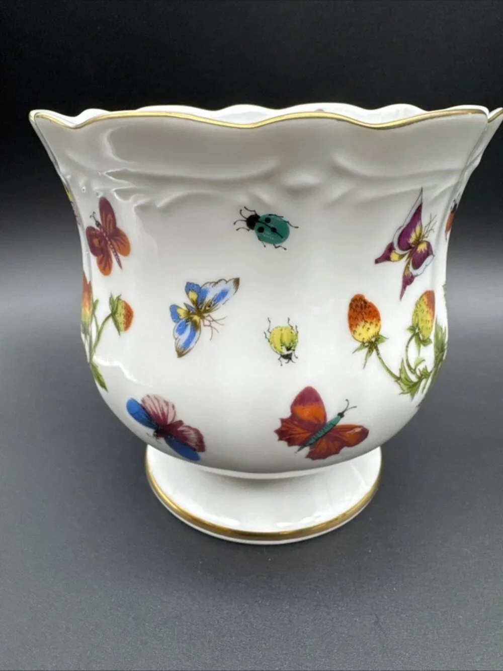 VTG Ardalt Lenwile #6166 Strawberry Butterfly Insect Cachepot Planter 5” Japan